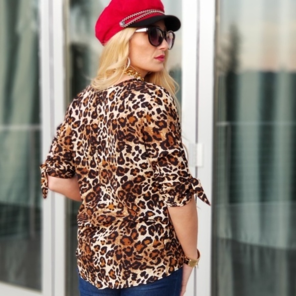 JANELLE Animal Leopard Print Blouse Top - Brown - Picture 2 of 4